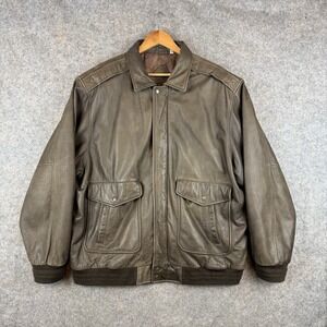 Roundtree And Yorke Leather Jacket Mens XL Tall A2 Flight Bomber Full Zip Brown